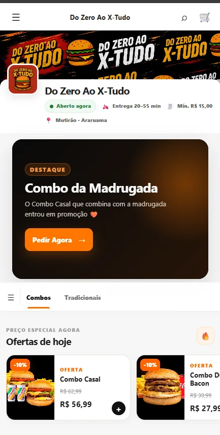 Cardápio real criado com a MenuViu